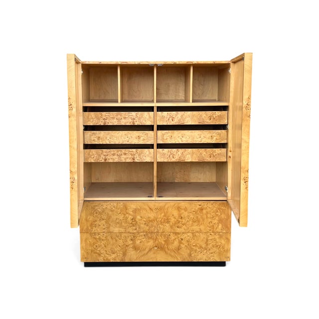 1970s Double Door Burl Wood Armoire Wardrobe in a Manner of Milo Baughman For Sale In Los Angeles - Image 6 of 13