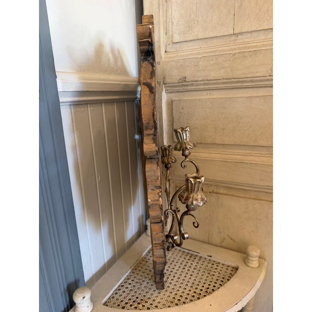 Vintage Rococo Italian Polychrome Wooden Candle Sconce For Sale - Image 10 of 14