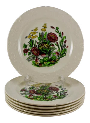 Copeland Spode English Transferware Cactus Flower Dinner Plates- Set of 6