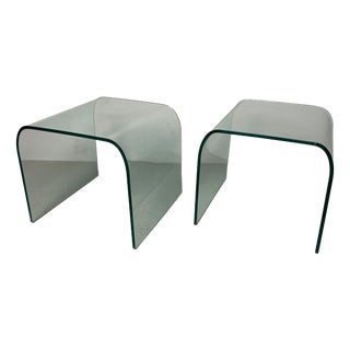 Waterfall Side Tables in Bent Glass by Angelo Cortesi for Fiam Italia, Italy, 1980s, Set of 2 For Sale