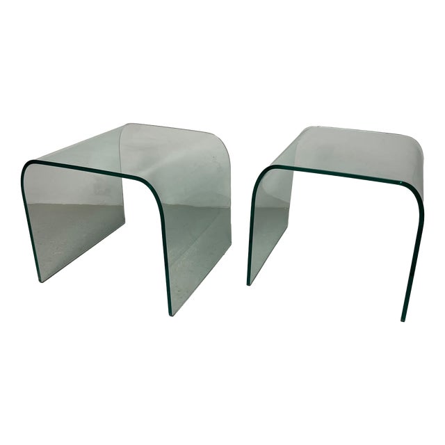 Waterfall Side Tables in Bent Glass by Angelo Cortesi for Fiam Italia, Italy, 1980s, Set of 2 For Sale
