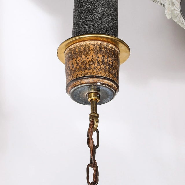 Amber Mid-Century Cool Umber Glazed Ceramic Pendant Chandelier With Amber Glass Detail For Sale - Image 8 of 15