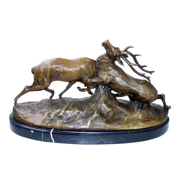 20th Century Bronze Fighting Stags Sculpture on Marble Base For Sale - Image 3 of 7