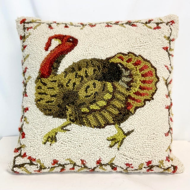 1980s Vintage Americana Arts & Crafts Thanksgiving Turkey Pillow. For Sale - Image 6 of 10