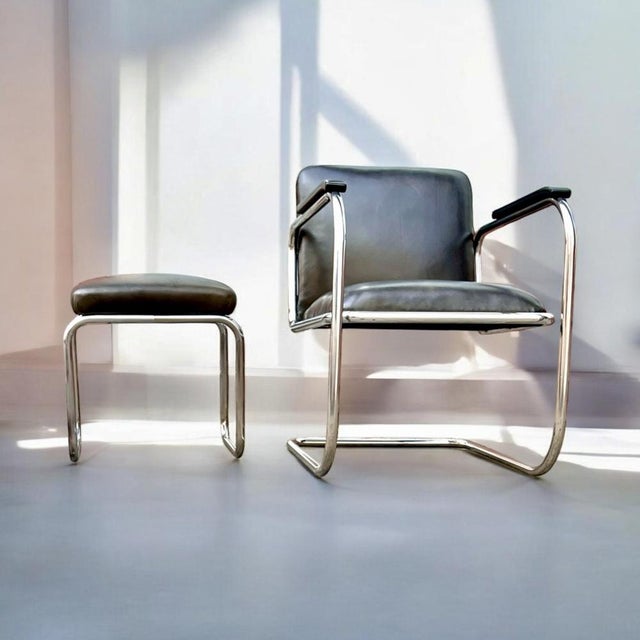 Set Cantilever Chair and Stool Ottoman by Heinz & Bodo Rasch for Mauser Werke Waldeck Mod. RS7, Germany, 1932 For Sale - Image 5 of 17