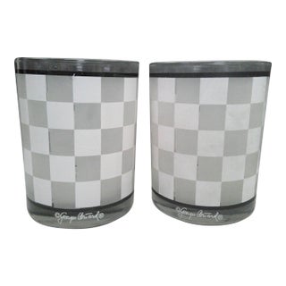 Vintage Mid-Century Modern Signed Georges Briard Frosted Checkers Lowball Glasses - Set of 2 For Sale