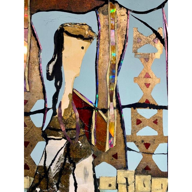 Contemporary Andrea Stella "The Muse of the Bay" Gold Leaf Oil Mixed Media Painting, Figurative Coastal, Italian Contemporary Art, 2010 For Sale - Image 3 of 8