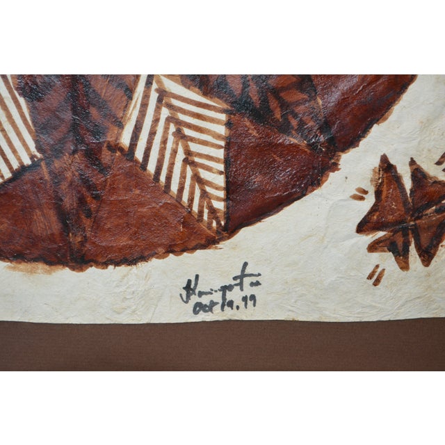 Vintage Tapa Cloth Art Piece Mulberry Tree Kapa - Framed & Signed 1999 Hawaii - Bark Cloth For Sale - Image 4 of 8