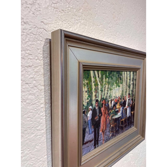 Impressionist Lunch Time in Provence by Jan S. Haughom | Acrylic Painting of people dining outdoors in a café For Sale - Image 3 of 4