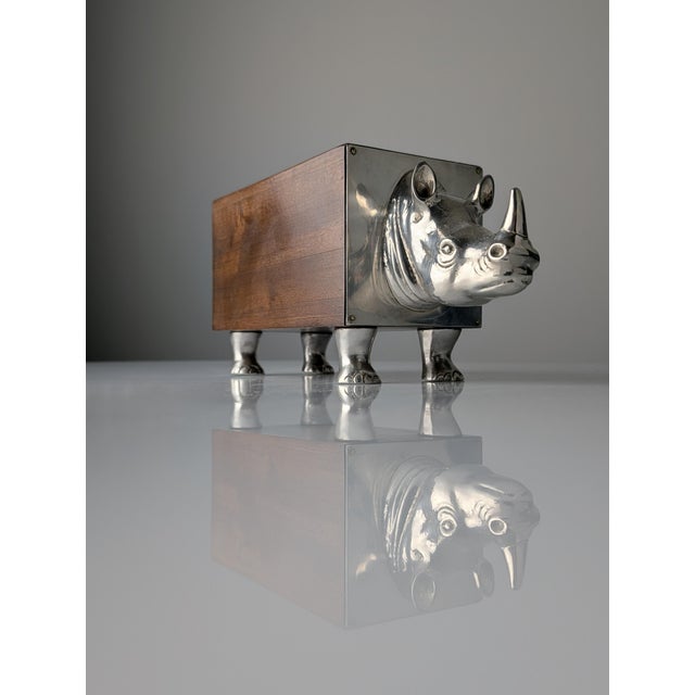 Brown Almazán Rhino Bottle Holder in Wood and Nickel Silver, 1960s For Sale - Image 8 of 18