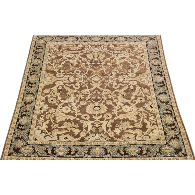 Modern 2010s Brown Modern Sultanabad Wool Rug Handmade With Allover Floral Motif For Sale - Image 3 of 7