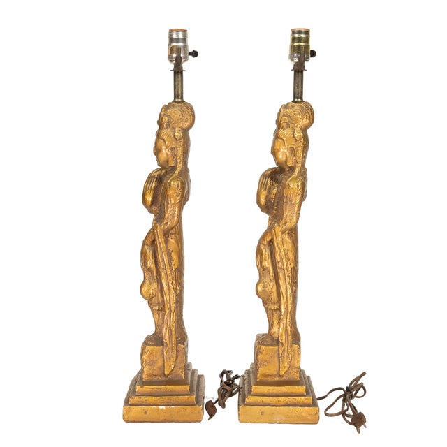 1960s Westwood Tony Paul Hollywood Regency Quan Yin Buddha Lamp Gold Gilt - A Pair For Sale - Image 11 of 12