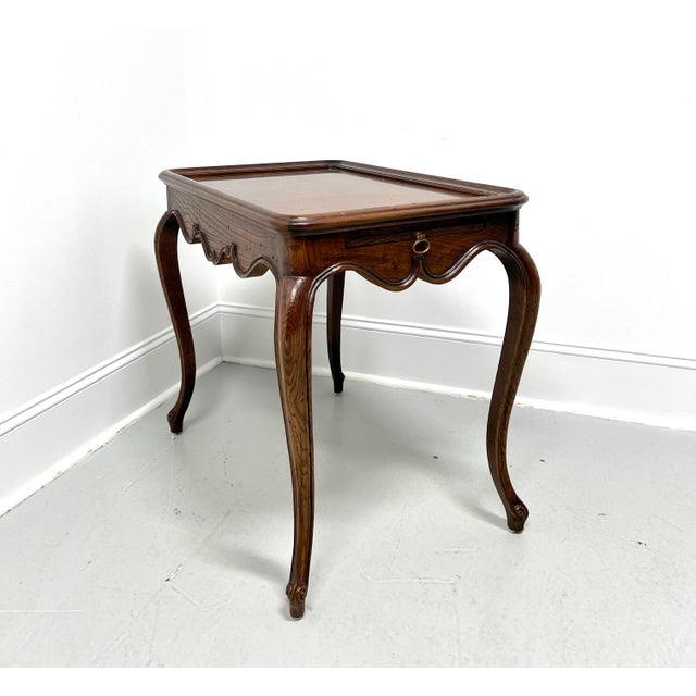 Henredon Distressed Burl Oak French Country Style Tea Table For Sale - Image 11 of 12