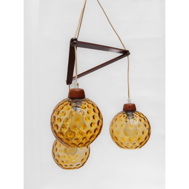 Wood Vintage Danish Lamp in Teak with Amber Glass Bowls, 1950s For Sale - Image 7 of 16