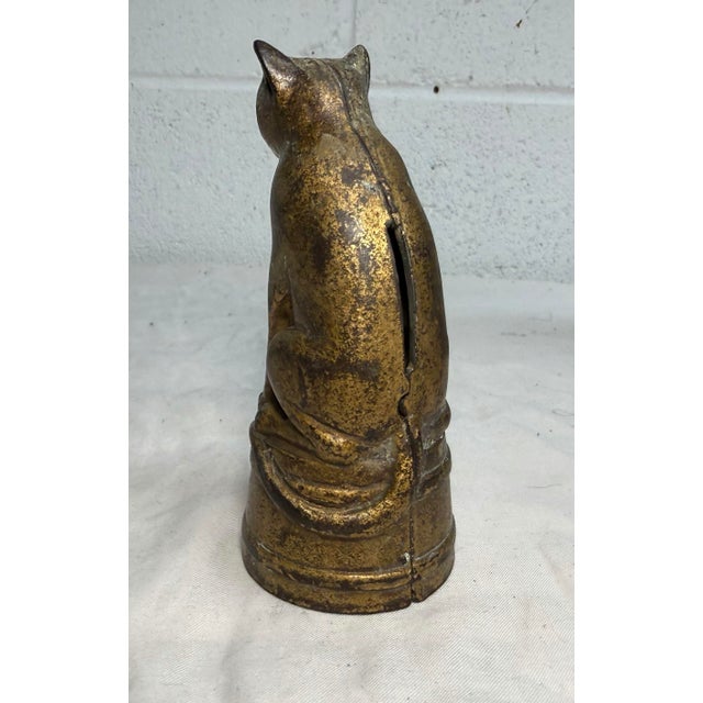 1920s Antique 1900's Ac Williams Hand Painted Cast Iron Gold Circus Cat Still Bank For Sale - Image 5 of 10