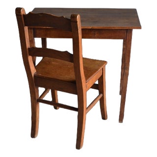 Antique Oak Writing Desk with Chair, Set of 2 For Sale