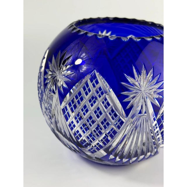1920s Bohemian Cobalt Blue Cut Crystal Bowl, 1920s-1930s For Sale - Image 5 of 9