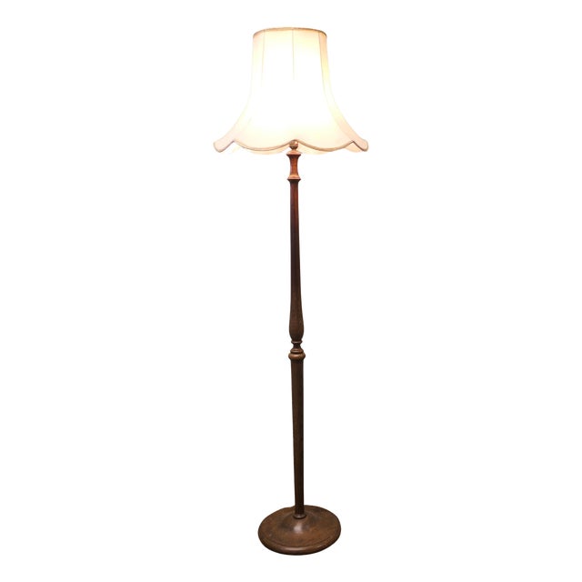 Tall Oak Floor Lamp, 1930 For Sale