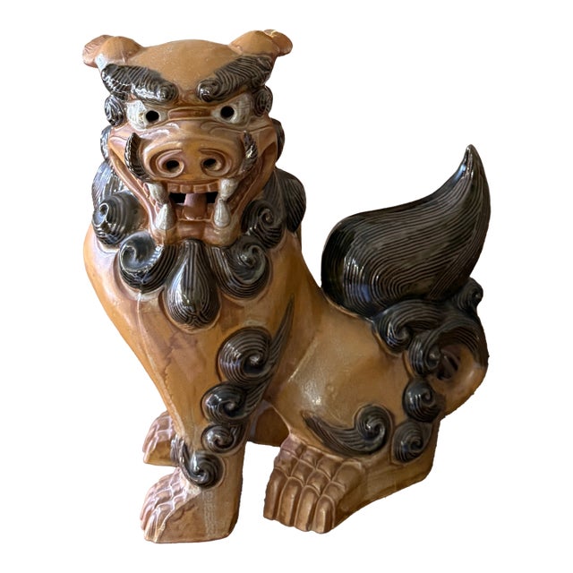 Vintage Hollywood Regency Chinese Foo Dog Ceramic Table Lamp Guardian Lion Chinoiserie For Sale