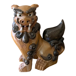 Vintage Hollywood Regency Chinese Foo Dog Ceramic Table Lamp Guardian Lion Chinoiserie