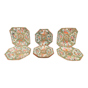 Antique Rose Medallion Octagonal Plates - Set of Seven