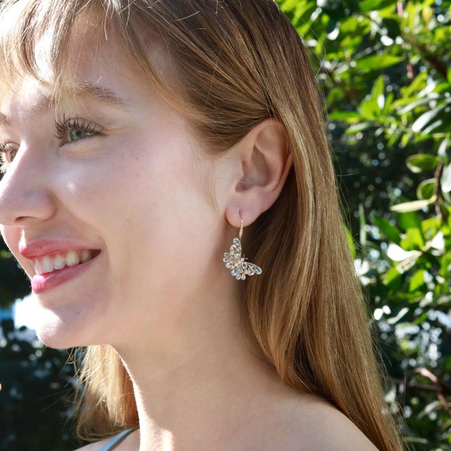 Nina Zhou Jewelry Nina Zhou 5.05ctw Butterfly Aquamarine Diamond Drop Earrings For Sale - Image 4 of 6