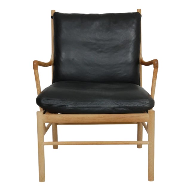 Colonial Chair in Oak and Black Leather by Ole Wanscher For Sale