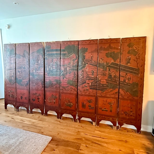 8 Panel Antique Wooden Chinese Screen For Sale - Image 17 of 18