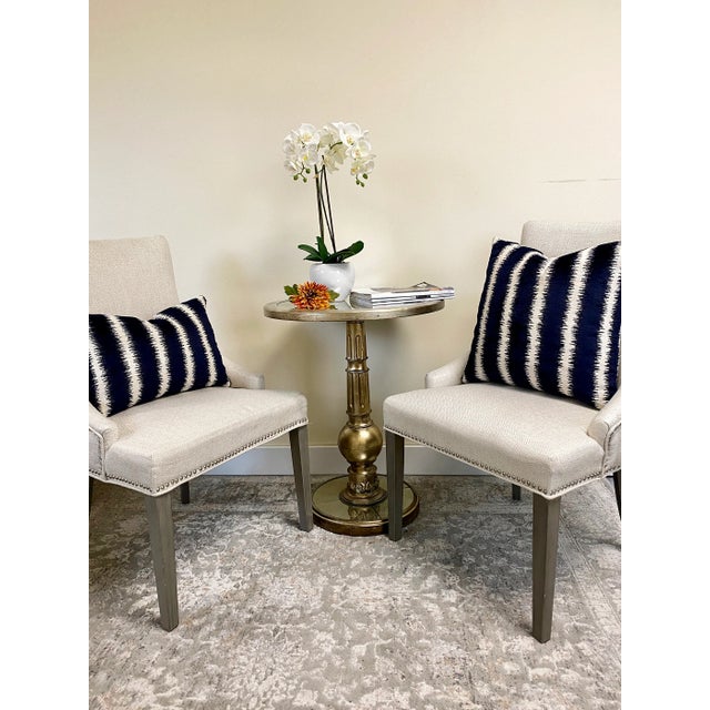 Navy & Cream Striped Velvet Throw Pillow Cover For Sale In New York - Image 6 of 8