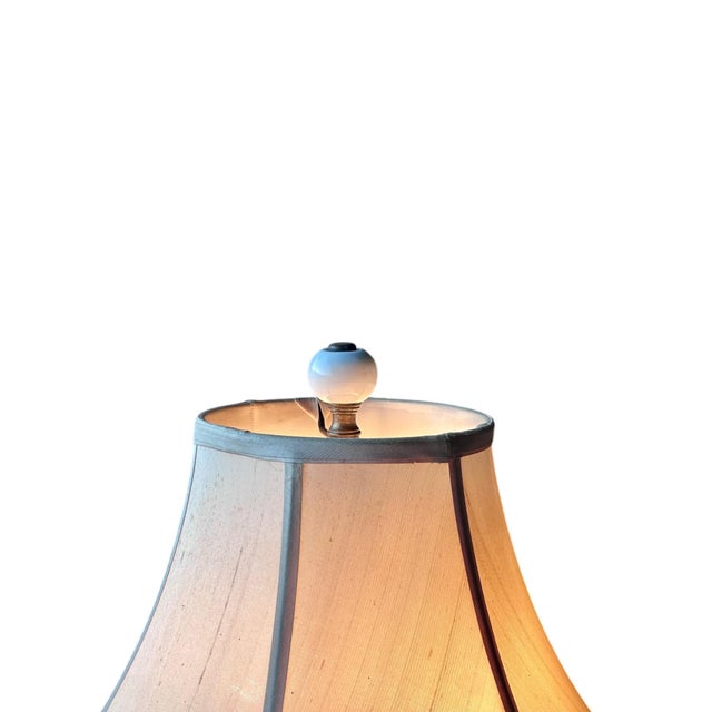 Antique French Pale Yellow Porcelain Swan Handle Lamp For Sale - Image 9 of 10