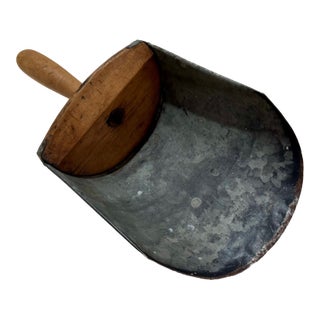 Antique Galvanized Grain Scoop With Wood Handle Farm Primitive For Sale