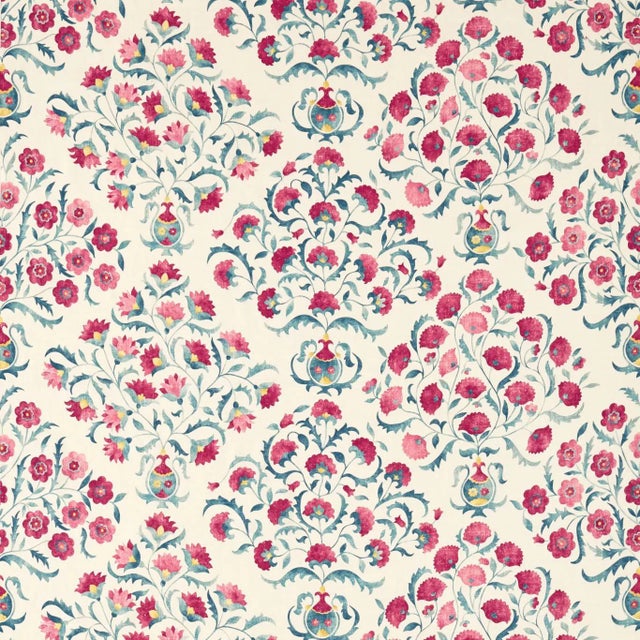 Sanderson Ottoman Flowers Fabric in Cherry/Indigo - a Sample For Sale