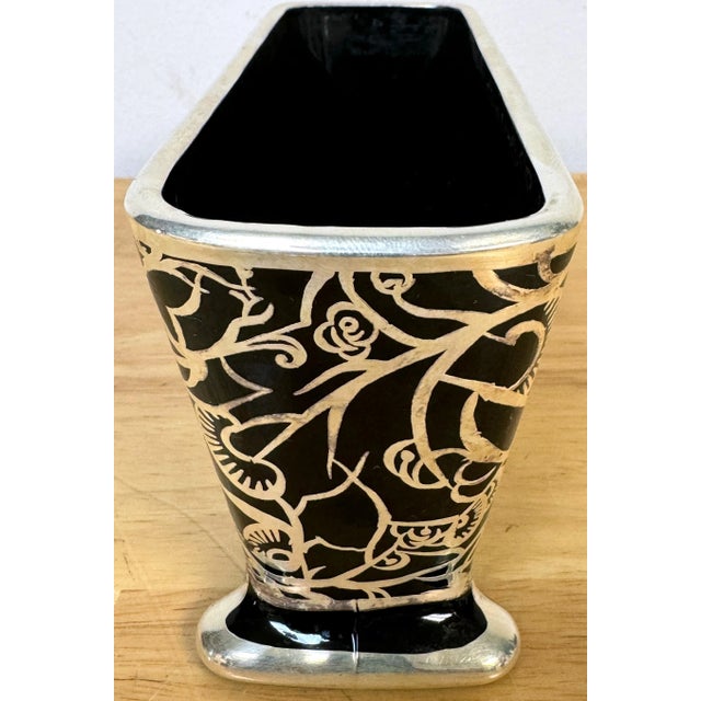 Art Deco Black Amethyst Silveroverlay Vase Antelope Landscape by Rockewell For Sale - Image 4 of 9