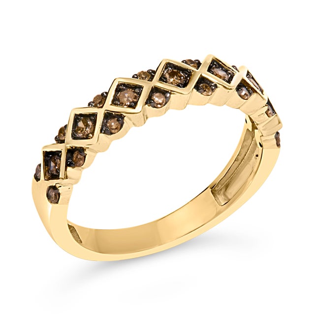 Contemporary 10K Yellow Gold Plated .925 Sterling Silver 1/4 Cttw Champagne Diamond Geometric Band Ring - Size 6 For Sale - Image 3 of 6