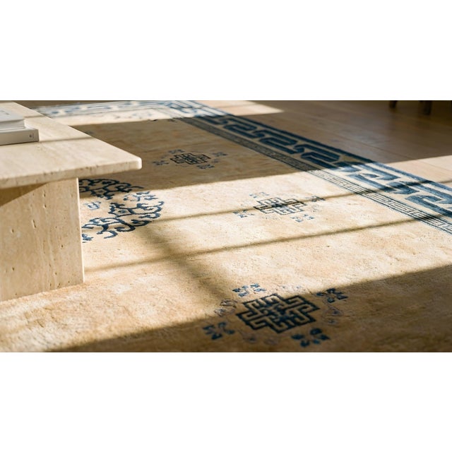 Sublime Rose Color With Peculiar Geometric Desing Antique Chinese Peking Rug For Sale - Image 15 of 17