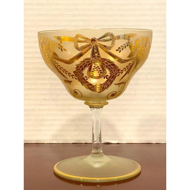 Early 20th Century Set of Six Gilt Enameled Frosted Grand Coupes/ Dessert or Seafood For Sale - Image 4 of 11