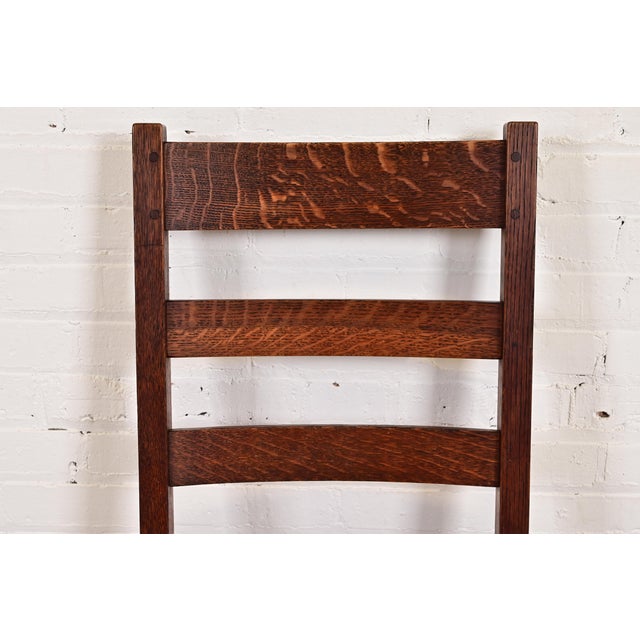 L. & J. G. Stickley Antique Mission Oak Arts & Crafts Ladder Back Desk Chair or Side Chair, Circa 1910 For Sale In South Bend - Image 6 of 12