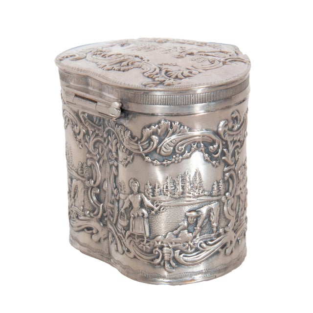 Metal Antique Dutch Repousse Sterling Silver Heart Shaped Trinket Box Tea Caddy 1890 For Sale - Image 7 of 18