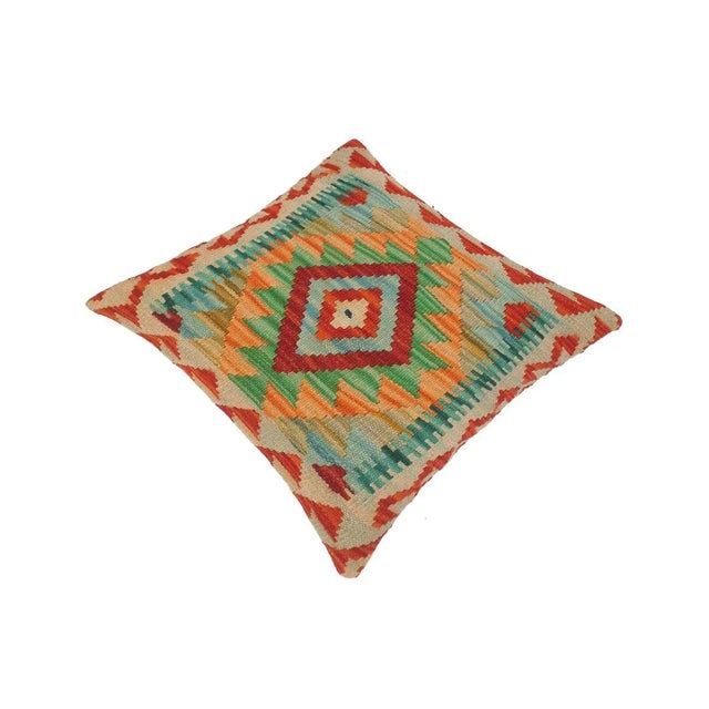 Textile Shabby Chic Hand-Woven Turkish Kilim Throw Pillow For Sale - Image 7 of 8