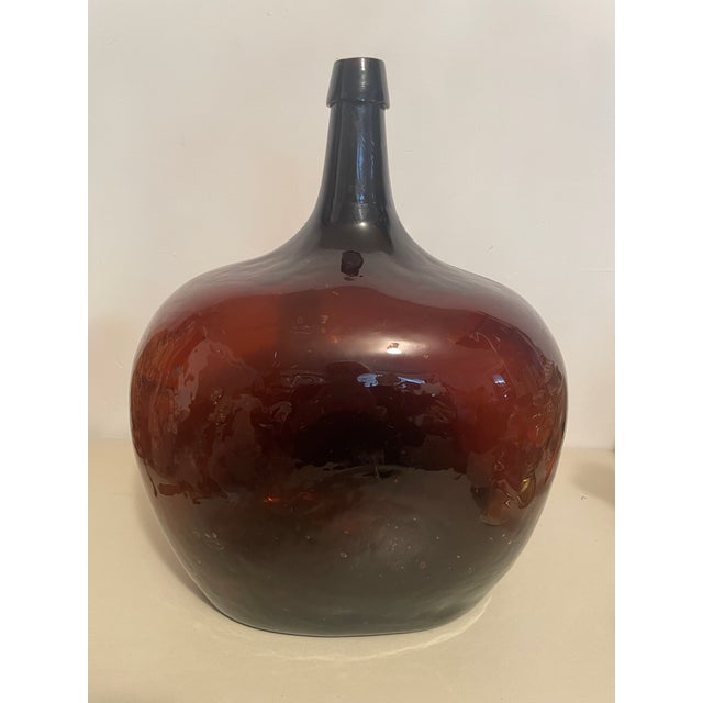 Glass Early 20th Century French Demijohn Wine Bottle Jug Handblown Amber Brown Glass 18" For Sale - Image 7 of 12