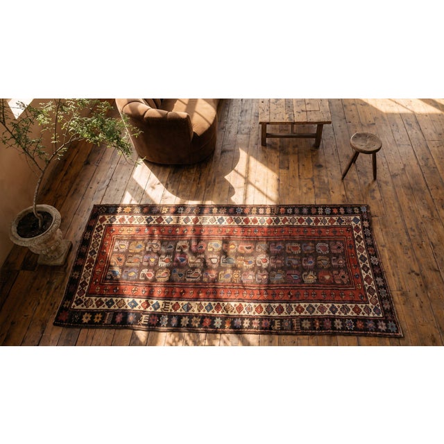 1900s Brown Geometric Tribal Antique Caucasian Moghan Rug 3'7" X 8'8" Knotted Wool Carpet For Sale In New York - Image 6 of 7