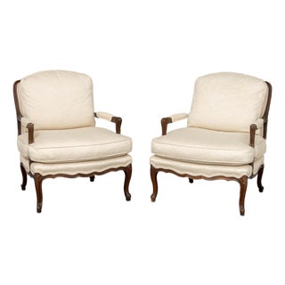 Louis XV Style Upholstered Walnut Bergeres, Pair For Sale