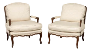 Louis XV Style Upholstered Walnut Bergeres, Pair