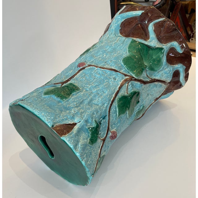 Ceramic Majolica Tree Stump With Ivy Leaves Garden Seat 19Th C. English For Sale - Image 7 of 12