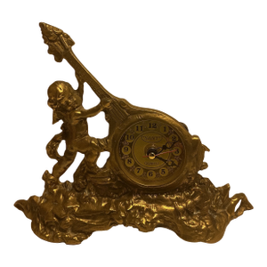 Vintage Brass Cherub Sculpture Table Clock