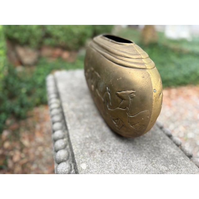 Art Deco 1980s Dolbi Cashier Brass Vase With Deer For Sale - Image 3 of 11