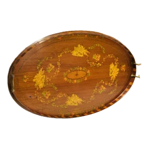Antique Handled Sheraton Butler Tray With Flowered Decoupage