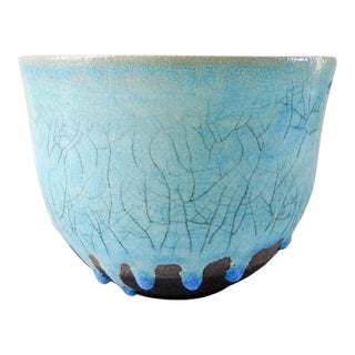 Nancy Pawel Turquoise Raku Bowl For Sale