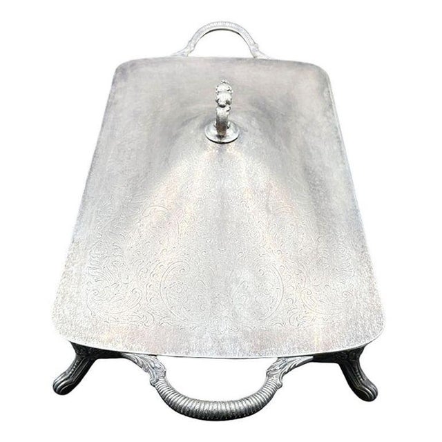 1940s Styles Mid-Century Modern Silverplate Electric Warming Chafing Dish W/ Floral & Scroll Design by Towle For Sale - Image 4 of 16