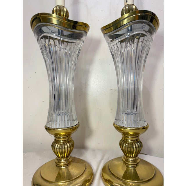 1980s 1980s Stiffel Vintage Brass Cut Crystal Electric Table Parlor Lamps - a Pair For Sale - Image 5 of 10
